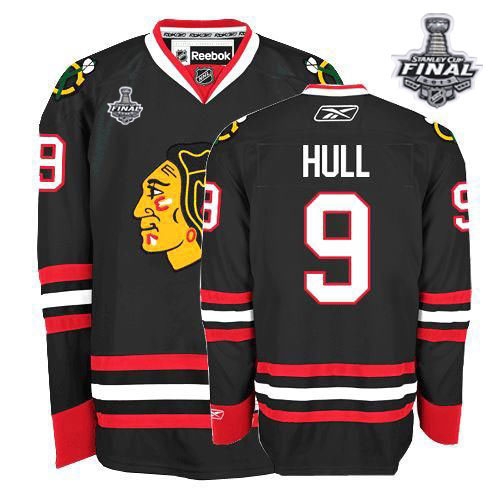Bobby Hull Jersey Youth Reebok Chicago Blackhawks 9 Authentic Black With 2013 Stanley Cup Finals NHL Jersey