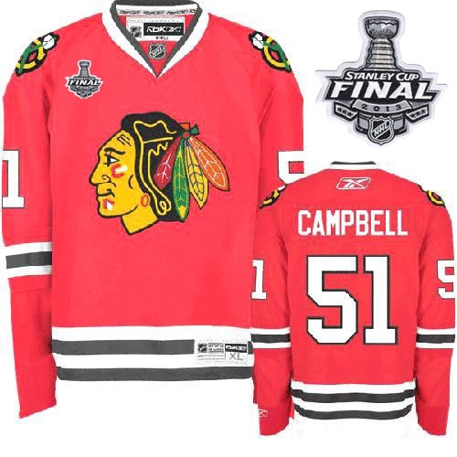 Brian Campbell Jersey Reebok Chicago Blackhawks 51 Premier Red Home Man With 2013 Stanley Cup Finals NHL Jersey