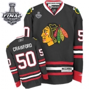 Corey Crawford Jersey Reebok Chicago Blackhawks 50 Black Premier With 2013 Stanley Cup Finals NHL Jersey