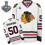 Corey Crawford Jersey Reebok Chicago Blackhawks 50 White Premier With 2013 Stanley Cup Finals NHL Jersey