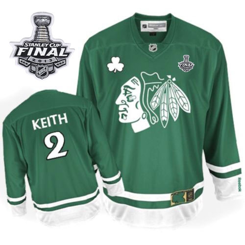 Duncan Keith Jersey Reebok Chicago Blackhawks 2 Premier Green St Pattys Day Man With 2013 Stanley Cup Finals NHL Jersey