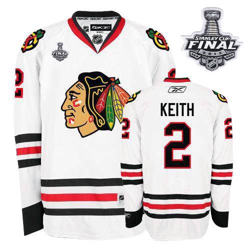 Duncan Keith Jersey Youth Reebok Chicago Blackhawks 2 Premier White With 2013 Stanley Cup Finals NHL Jersey