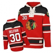 ED Belfour Jersey Old Time Hockey Chicago Blackhawks 30 Red Sawyer Hooded Sweatshirt Authentic NHL Jersey
