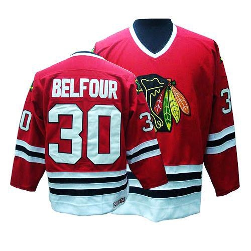 ED Belfour Jersey CCM Chicago Blackhawks 30 Premier Red Throwback Man NHL Jersey