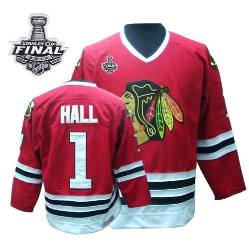 Glean Hall Jersey CCM Chicago Blackhawks 1 Throwback Premier Red Man With 2013 Stanley Cup Finals NHL Jersey