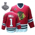 Glean Hall Jersey CCM Chicago Blackhawks 1 Throwback Authentic Red Man With 2013 Stanley Cup Finals NHL Jersey