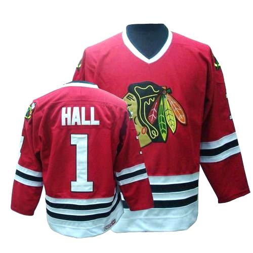 Glean Hall Jersey CCM Chicago Blackhawks 1 Throwback Authentic Red Man NHL Jersey