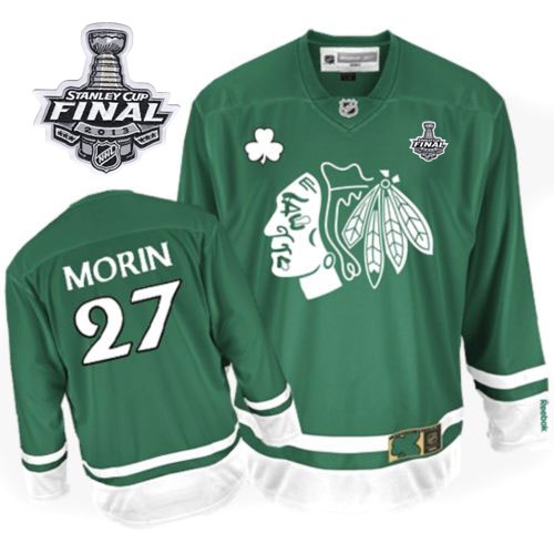 Jeremy Morin Jersey Reebok Chicago Blackhawks 27 Premier Green St Pattys Day Man With 2013 Stanley Cup Finals NHL Jersey