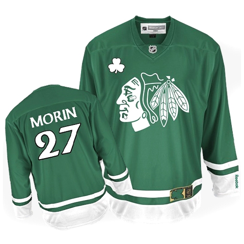Jeremy Morin Jersey Reebok Chicago Blackhawks 27 Authentic Green St Pattys Day Man NHL Jersey