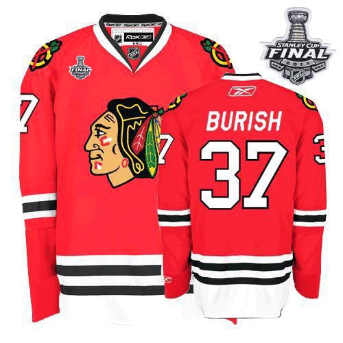 Adam Burish Jersey Reebok Chicago Blackhawks 37 Premier Red Home Man With 2013 Stanley Cup Finals NHL Jersey