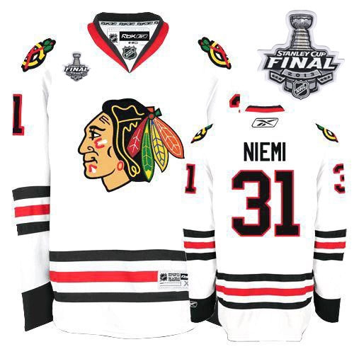 Antti Niemi Jersey Reebok Chicago Blackhawks 31 Premier White Man With 2013 Stanley Cup Finals NHL Jersey