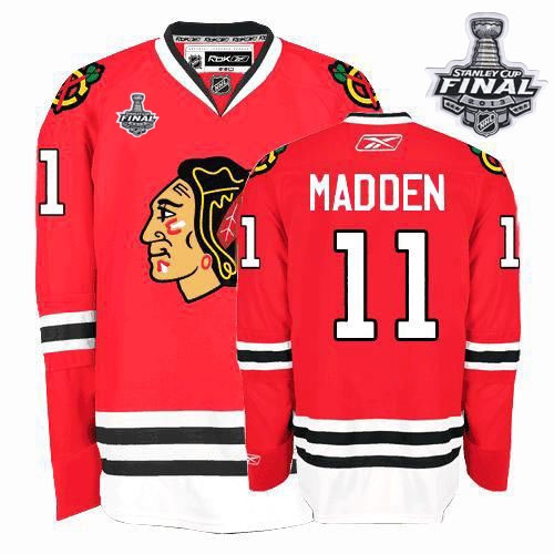 John Madden Jersey Reebok Chicago Blackhawks 11 Authentic Red Home Man With 2013 Stanley Cup Finals NHL Jersey