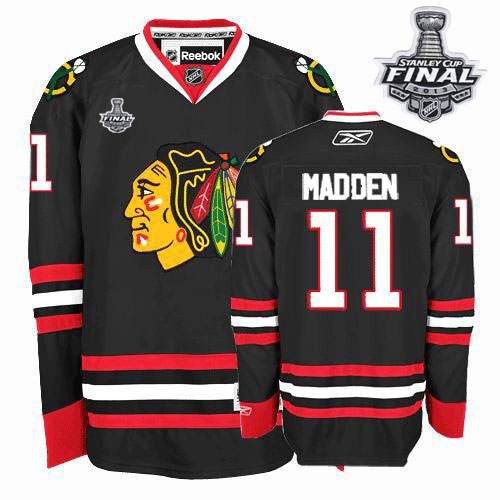 John Madden Jersey Reebok Chicago Blackhawks 11 Authentic Black Man With 2013 Stanley Cup Finals NHL Jersey