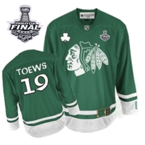 Jonathan Toews Jersey Youth Reebok Chicago Blackhawks 19 Authentic Green St Pattys Day With 2013 Stanley Cup Finals NHL Jersey