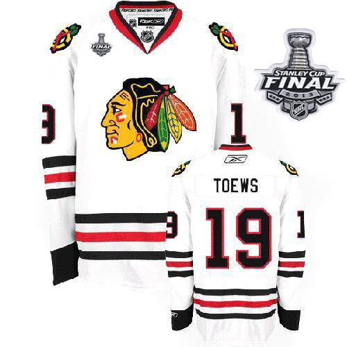 Jonathan Toews Jersey Youth Reebok Chicago Blackhawks 19 Premier White With 2013 Stanley Cup Finals NHL Jersey