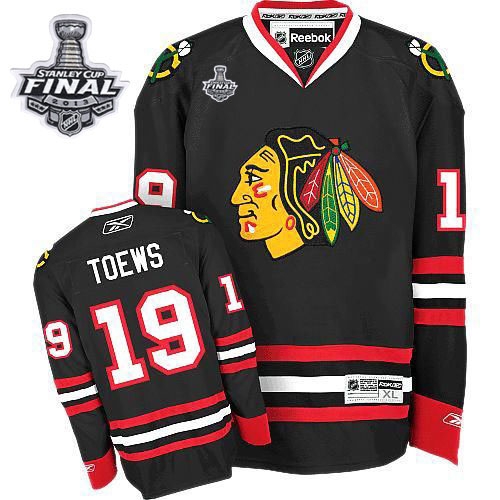 Jonathan Toews Jersey Youth Reebok Chicago Blackhawks 19 Premier Black With 2013 Stanley Cup Finals NHL Jersey