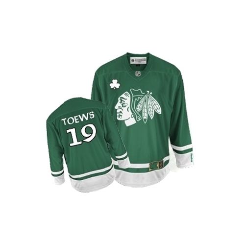 Jonathan Toews Jersey Reebok Chicago Blackhawks 19 Authentic Green St Pattys Day NHL Jersey