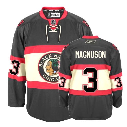 Keith Magnuson Jersey Reebok Chicago Blackhawks 3 Premier Black New Third Man NHL Jersey