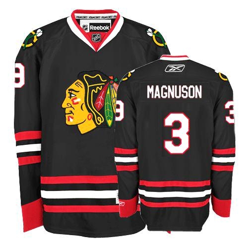 Keith Magnuson Jersey Reebok Chicago Blackhawks 3 Premier Black Man NHL Jersey