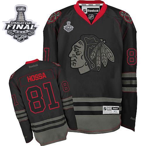 Marian Hossa Jersey Reebok Chicago Blackhawks 81 Black Ice Authentic With 2013 Stanley Cup Finals NHL Jersey