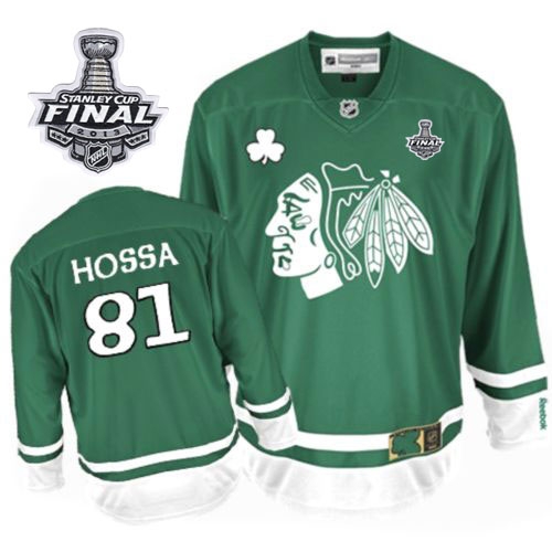 Marian Hossa Jersey Reebok Chicago Blackhawks 81 Authentic Green St Pattys Day Man With 2013 Stanley Cup Finals NHL Jersey