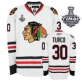 Marty Turco Jersey Reebok Chicago Blackhawks 30 White Premier With 2013 Stanley Cup Finals NHL Jersey