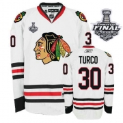 Marty Turco Jersey Reebok Chicago Blackhawks 30 White Authentic With 2013 Stanley Cup Finals NHL Jersey