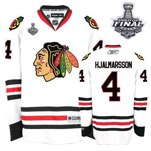 Niklas Hjalmarsson Jersey Reebok Chicago Blackhawks 4 Premier White Man With 2013 Stanley Cup Finals NHL Jersey