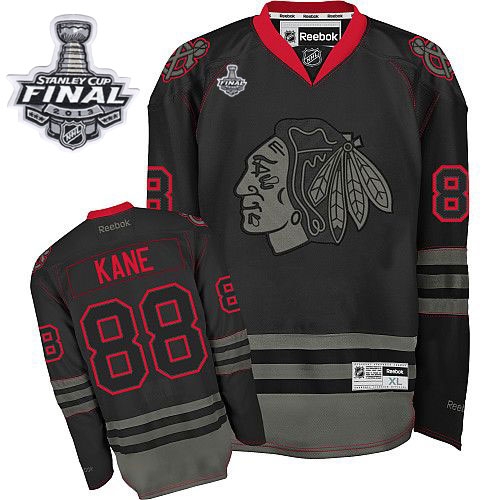 Patrick Kane Jersey Reebok Chicago Blackhawks 88 Black Ice Authentic With 2013 Stanley Cup Finals NHL Jersey