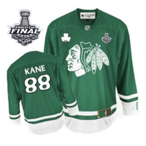 Patrick Kane Jersey Reebok Chicago Blackhawks 88 Premier Green St Pattys Day With 2013 Stanley Cup Finals NHL Jersey