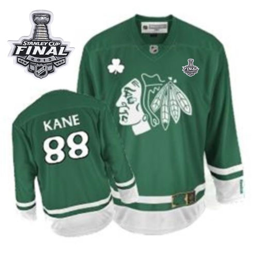 Patrick Kane Jersey Youth Reebok Chicago Blackhawks 88 Premier Green St Pattys Day With 2013 Stanley Cup Finals NHL Jersey