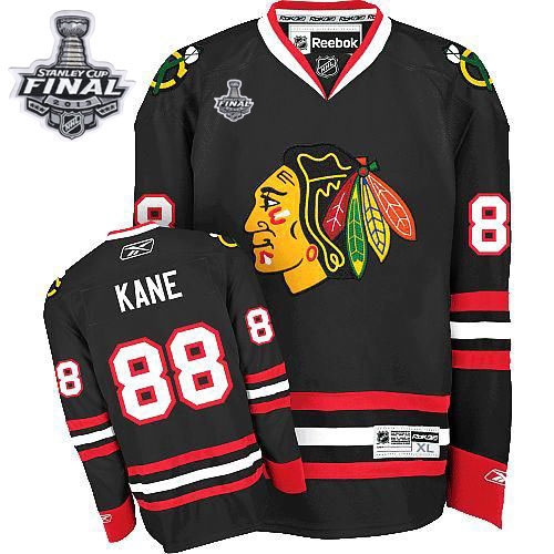 Patrick Kane Jersey Reebok Chicago Blackhawks 88 Premier Black Man With 2013 Stanley Cup Finals NHL Jersey