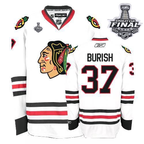 Adam Burish Jersey Reebok Chicago Blackhawks 37 Authentic White Man With 2013 Stanley Cup Finals NHL Jersey