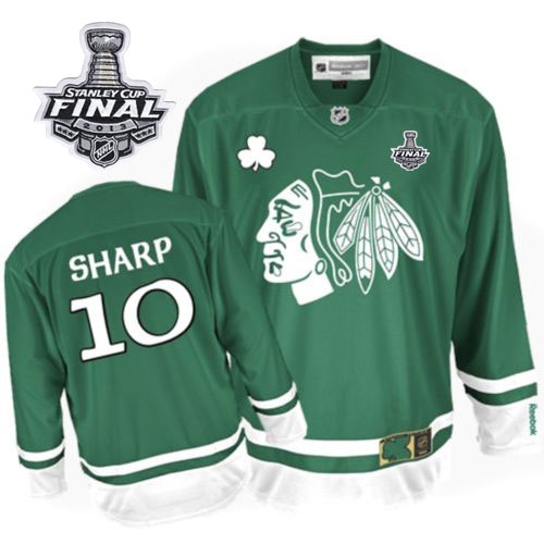 Patrick Sharp Jersey Reebok Chicago Blackhawks 10 Premier Green St Pattys Day Man With 2013 Stanley Cup Finals NHL Jersey