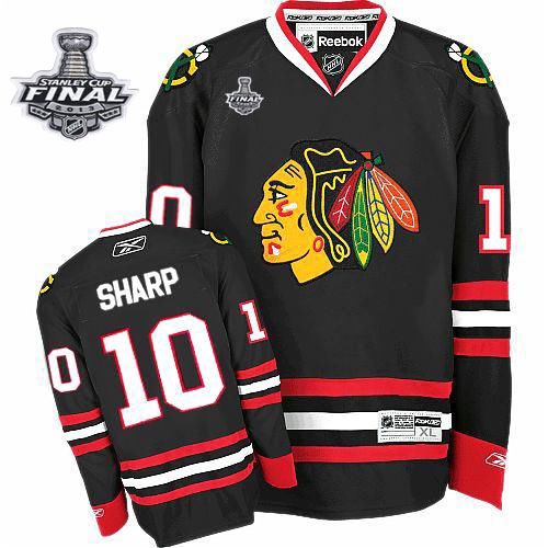 Patrick Sharp Jersey Youth Reebok Chicago Blackhawks 10 Premier Black With 2013 Stanley Cup Finals NHL Jersey