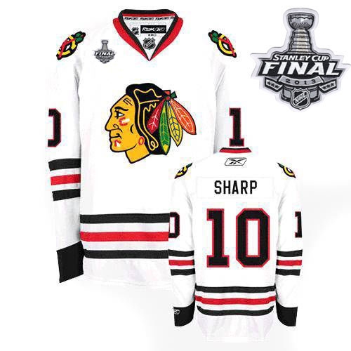 Patrick Sharp Jersey Reebok Chicago Blackhawks 10 Premier White Man With 2013 Stanley Cup Finals NHL Jersey
