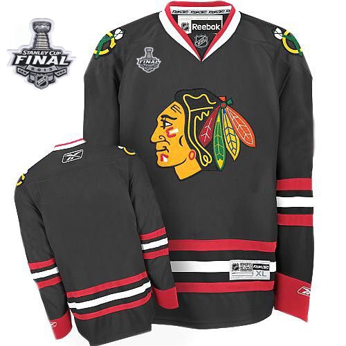 Blank Jersey Youth Reebok Chicago Blackhawks Premier Black With 2013 Stanley Cup Finals NHL Jersey