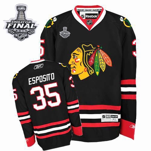 Tony Esposito Jersey Reebok Chicago Blackhawks 35 Premier Black Man With 2013 Stanley Cup Finals NHL Jersey